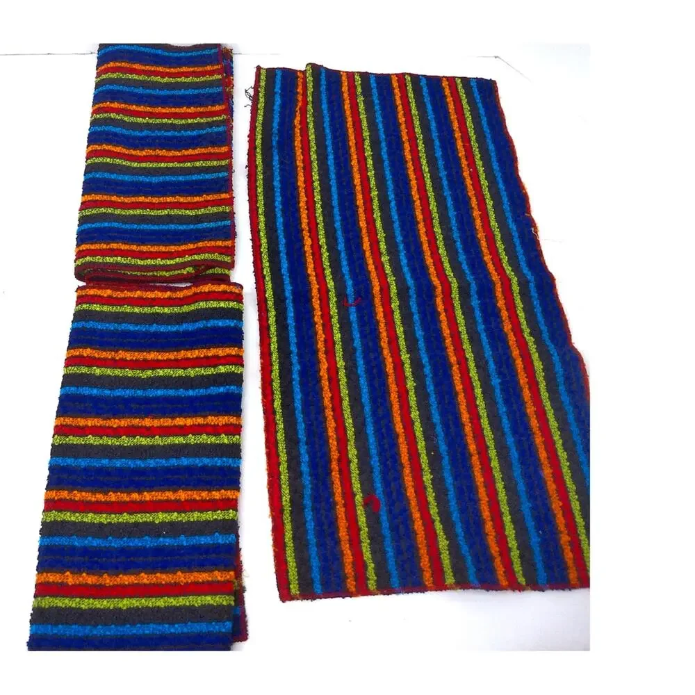 Vintage Blue Multi Striped Hand Towel Kitchen Set Of 3 New Deadstock